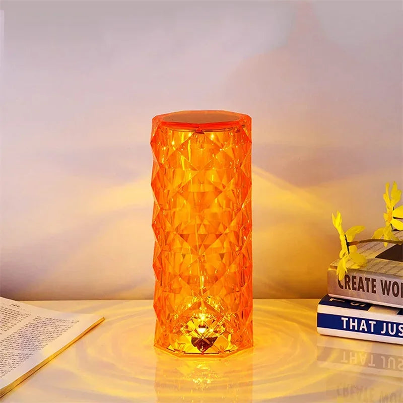 16 Colors LED Rose Light Projector Crystal Table Lamp Home Bar Decoration Touch Recharging Romantic Diamond Atmosphere Light Trendy Home