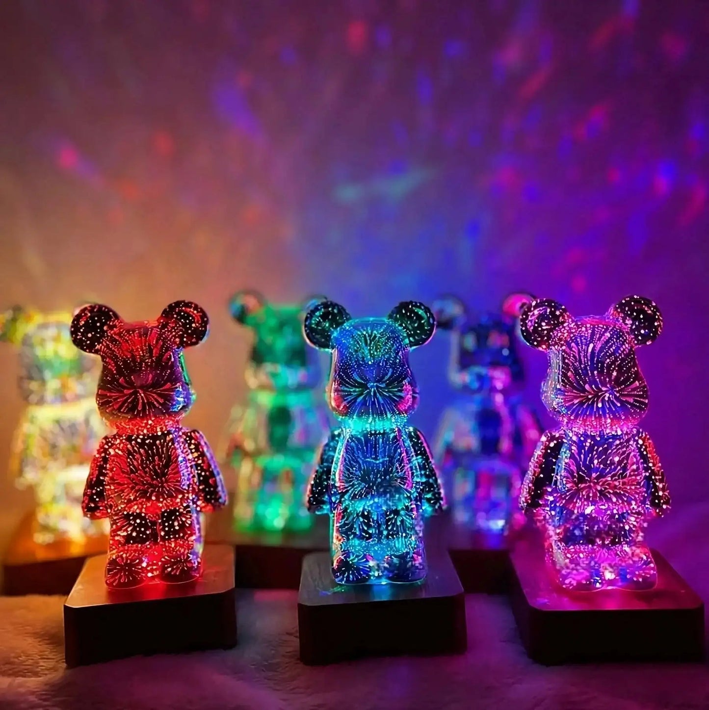LED 3D Bear Fireworks Night Light USB Room Decoration Ambient Light Suitable for Children Room Bedroom Decoration Trendy Home