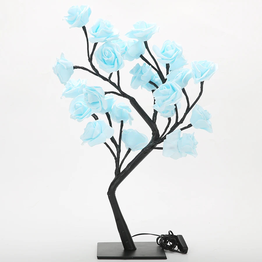 24 LED Rose Tree Lights USB Plug Table Lamp Fairy Flower Night Light For Home Party Christmas Wedding Bedroom Decoration Gift Trendy Home