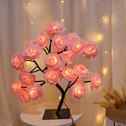 24 LED Rose Tree Lights USB Plug Table Lamp Fairy Flower Night Light For Home Party Christmas Wedding Bedroom Decoration Gift Trendy Home