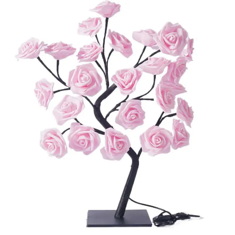 24 LED Rose Tree Lights USB Plug Table Lamp Fairy Flower Night Light For Home Party Christmas Wedding Bedroom Decoration Gift Trendy Home