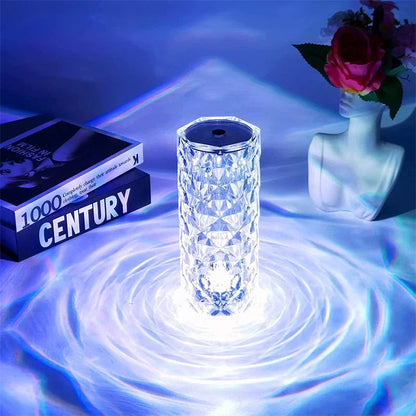 16 Colors LED Rose Light Projector Crystal Table Lamp Home Bar Decoration Touch Recharging Romantic Diamond Atmosphere Light Trendy Home