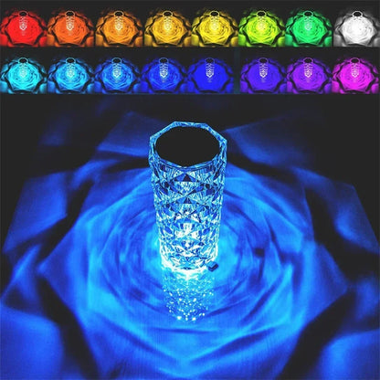 16 Colors LED Rose Light Projector Crystal Table Lamp Home Bar Decoration Touch Recharging Romantic Diamond Atmosphere Light Trendy Home