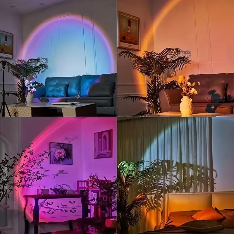1pc Vibrant Sunset Projection Light - 16-Color Spectrum, USB Remote Control, Dynamic Color Changing LED Light -Creates Warm Home Trendy Home