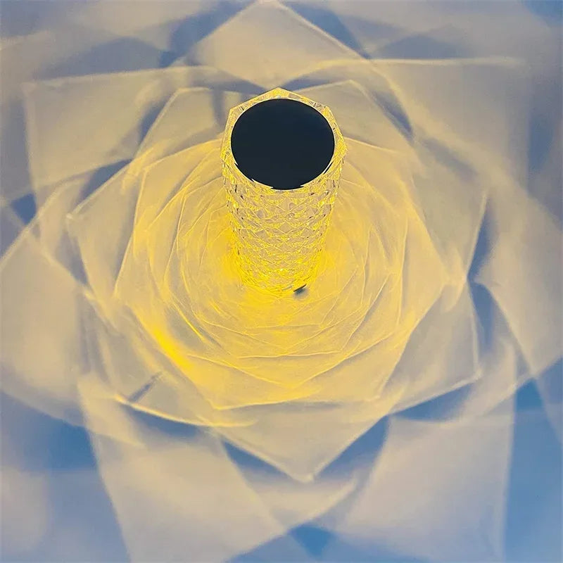 16 Colors LED Rose Light Projector Crystal Table Lamp Home Bar Decoration Touch Recharging Romantic Diamond Atmosphere Light Trendy Home