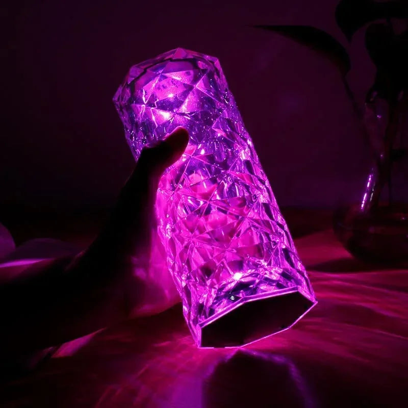 16 Colors LED Rose Light Projector Crystal Table Lamp Home Bar Decoration Touch Recharging Romantic Diamond Atmosphere Light Trendy Home