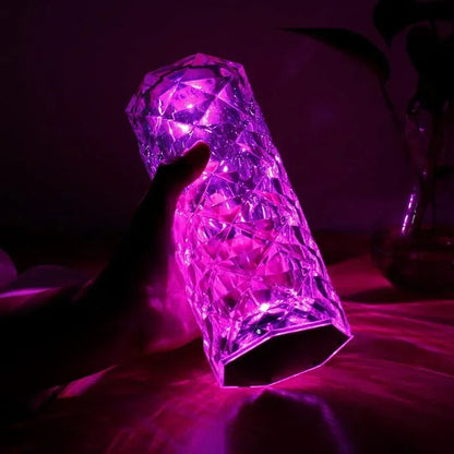 16 Colors LED Rose Light Projector Crystal Table Lamp Home Bar Decoration Touch Recharging Romantic Diamond Atmosphere Light Trendy Home