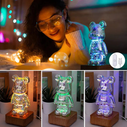 LED 3D Bear Fireworks Night Light USB Room Decoration Ambient Light Suitable for Children Room Bedroom Decoration Trendy Home