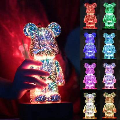 LED 3D Bear Fireworks Night Light USB Room Decoration Ambient Light Suitable for Children Room Bedroom Decoration Trendy Home