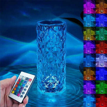 16 Colors LED Rose Light Projector Crystal Table Lamp Home Bar Decoration Touch Recharging Romantic Diamond Atmosphere Light Trendy Home