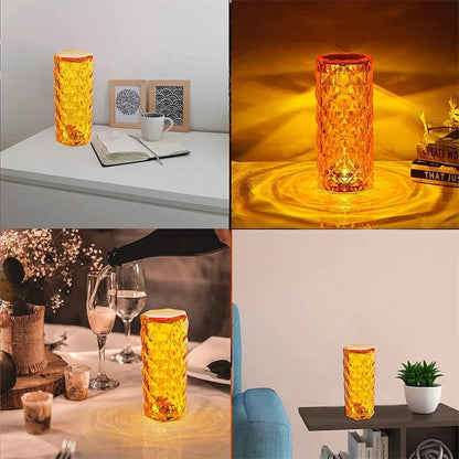 16 Colors LED Rose Light Projector Crystal Table Lamp Home Bar Decoration Touch Recharging Romantic Diamond Atmosphere Light Trendy Home