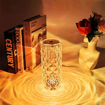 16 Colors LED Rose Light Projector Crystal Table Lamp Home Bar Decoration Touch Recharging Romantic Diamond Atmosphere Light Trendy Home