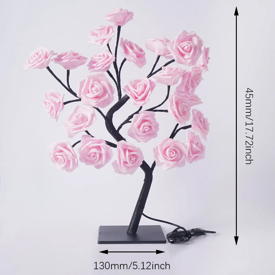 24 LED Rose Tree Lights USB Plug Table Lamp Fairy Flower Night Light For Home Party Christmas Wedding Bedroom Decoration Gift Trendy Home